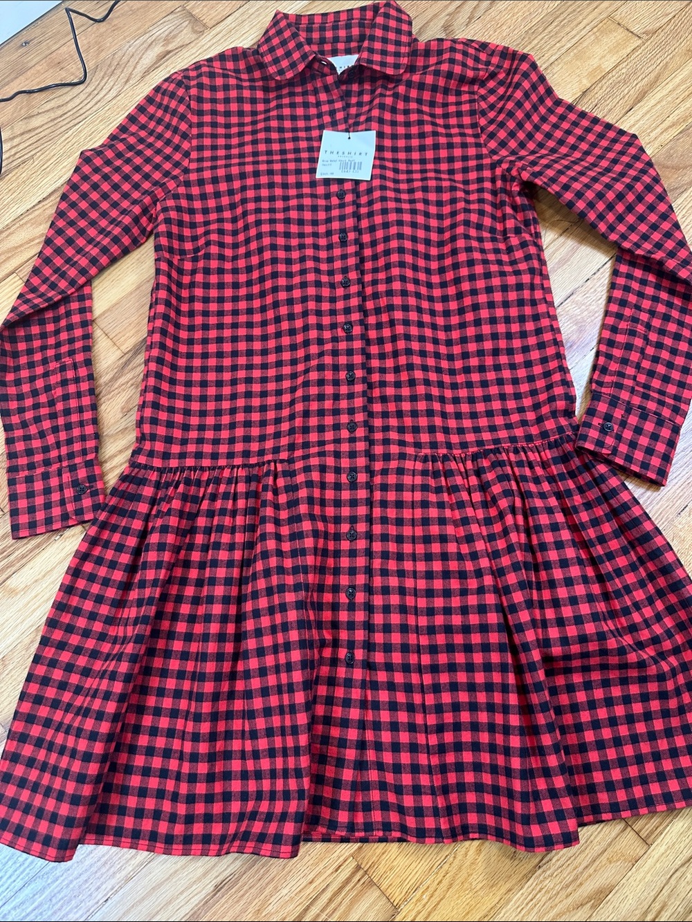The Shirt by Rochelle Behrens Red and Black Gingham Button-Down Dress size S